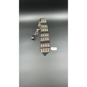 Vintage J. Riggins Geometric Abstract Silk Tie Navy Burgundy Tan 90s Mens